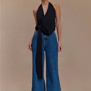 Meshki Black Draped Halter Top with Side Tie